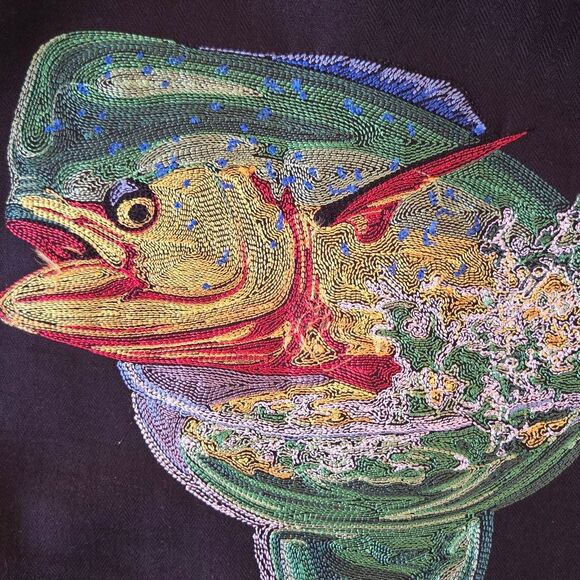 Hook & Tackle Mens Short Sleeve Embroidered Button-up Shirt Black Large - Picture 10 of 15